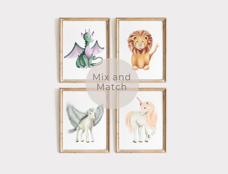 Mythische Baby Animal Prints: Fantasie Kinderzimmer Wand Dekoration (4er Set) Bild 3