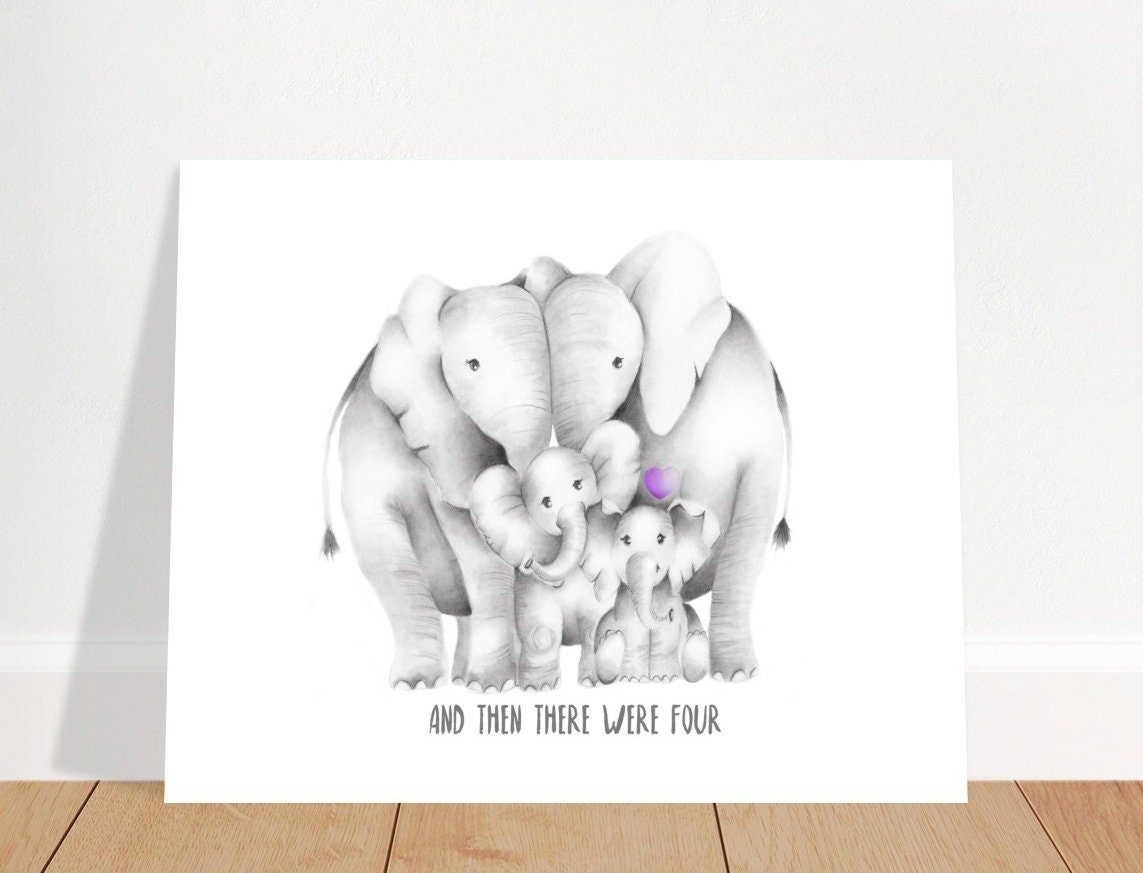 Elephant Family Print and Then There Were 4 Love Heart Safari