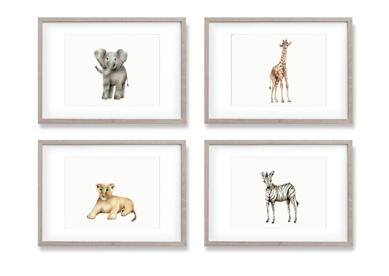 Baby Safari Animal Prints, Set of 4 Jungle Nursery Decor, Elephant Nursery, Gender Neutral Baby, Baby Animal Wall Decor, Grandson Gift, image 3