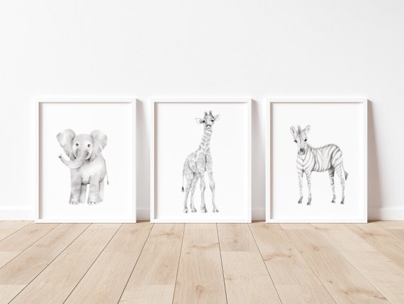 Safari Animal Nursery Print Set Of 3Christening Baby Shower GiftUnframed 