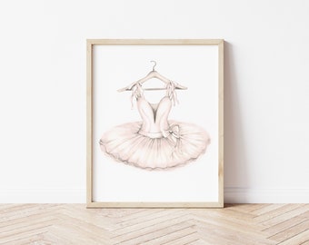 Ballet Art Print, Personalized Gift for Girl, Baby Girl Nursery Decor, Ballerina Dance Art, Tutu Sketch Art, Blush Ballerina Tutu Drawing