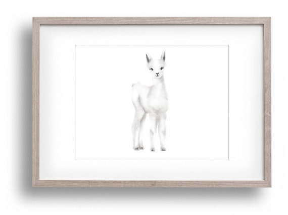 Bébé Lama Crèche De Lart Dessin Au Crayon Pépinière Gris Imprimé Animal Baby Art Animalier Alpaga Pépinière Décoration Murale Impression Dart