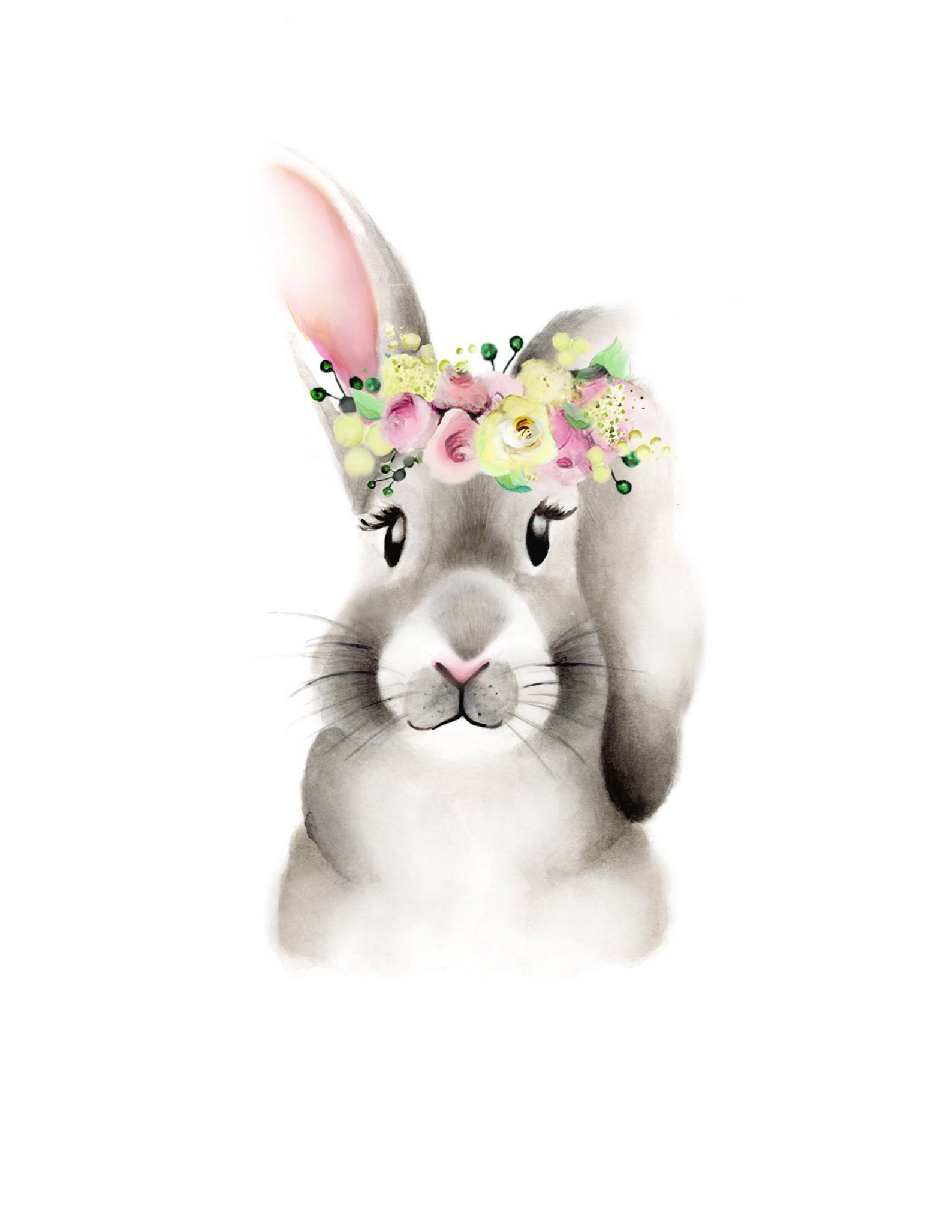 Bunny Flower Crown Print Easter Bunny Art Pink Flower Crown Etsy