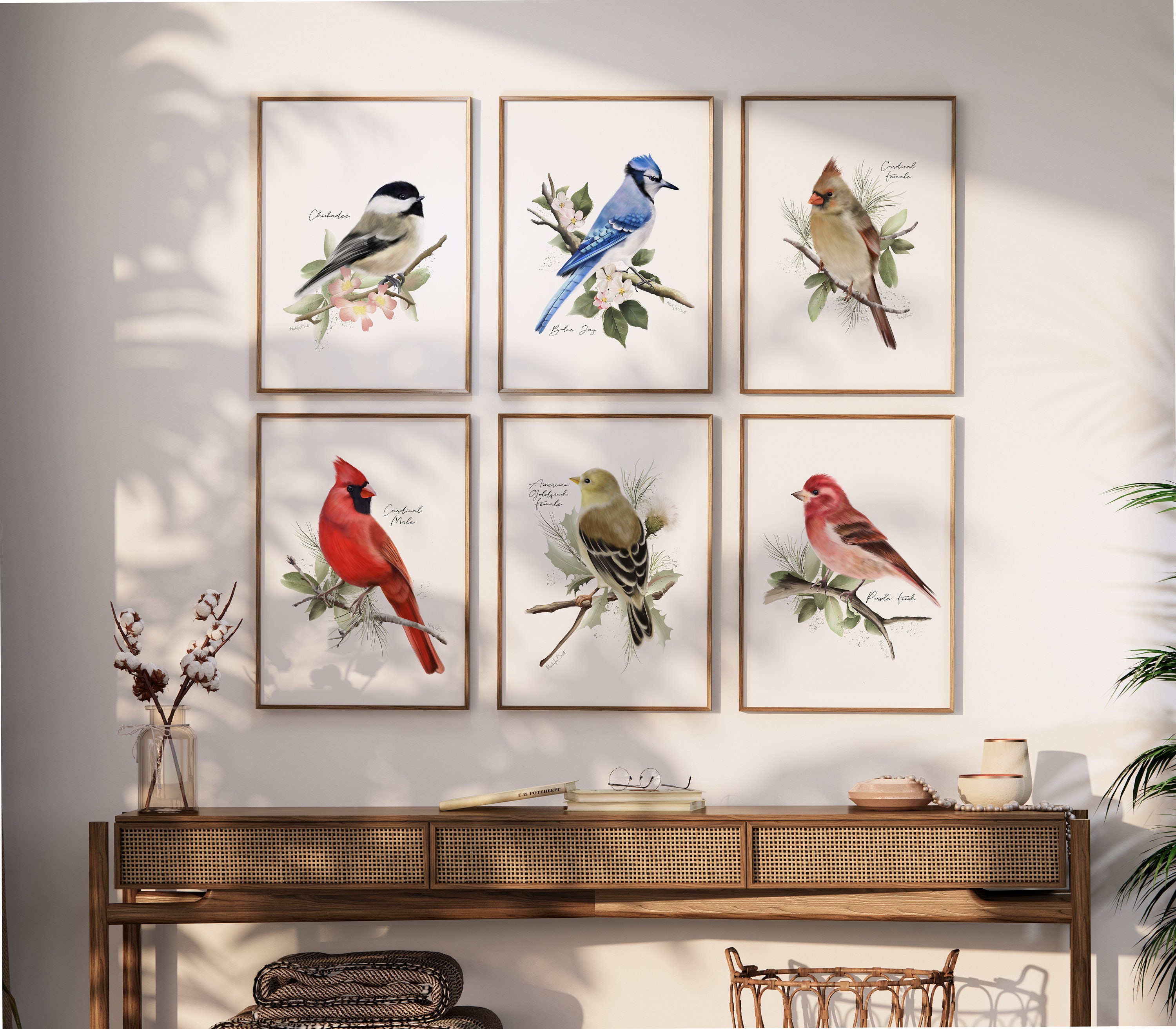 Backyard Birds Art Prints: Set of 6 Midwest Garden Birds & Flowers - Etsy