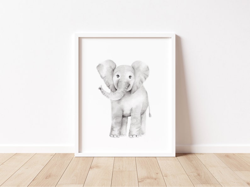 Elephant Nursery Art Print Baby Elephant Sketch Grey Nursery Etsy