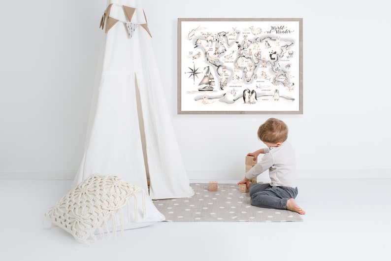 World Map for Kids Map Nursery Decor Illustrated Map Art Etsy