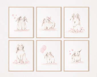 Blush Bunny Prints: Baby Girl Nursery Wall Art, Set of 6