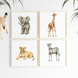 Baby Safari Animal Prints, Set of 4 Jungle Nursery Decor, Elephant Nursery, Gender Neutral Baby, Baby Animal Wall Decor, Grandson Gift, image 1