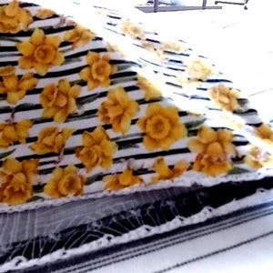 Pillow Case Gold Yellow Black White Flowers Geo