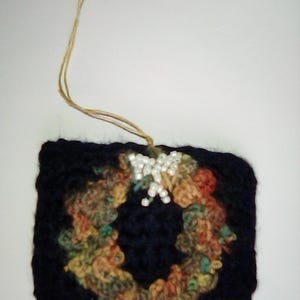 O. Crocheted Wreath Pillow Ornament: Embroidered Fall Decor