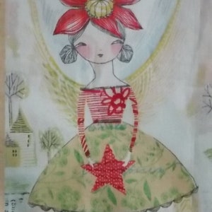 Mantel or Banner Panels - Pointsettia Girl and Gma with Elves