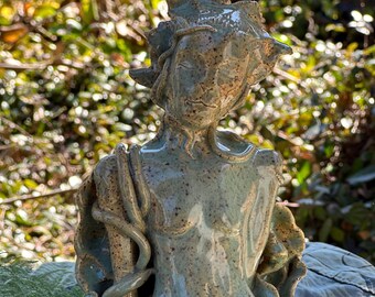 Androgynous ceramic sculpture handmade one a kind forest nymph cottagecore woodland fine art sculpture woodland decor