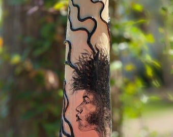 Hand-Painted Ceramic Vase: Black Excellence Girl with Afro, Black and White Design