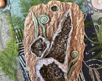 Handmade Ceramic Geode Sculpture: Cottagecore Woodland Wall Art