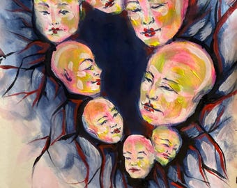 Female Energy Painting bald women who are beautiful with acrylic and watercolor on paper original not a print