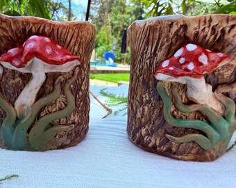 Handmade Ceramic Mushroom Log Tumbler Set – Woodland Nature Pottery Mugs