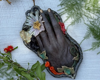 Hand-Sculpted Ceramic Peace Sign Hand Wall Decor, Cottagecore Pottery Art