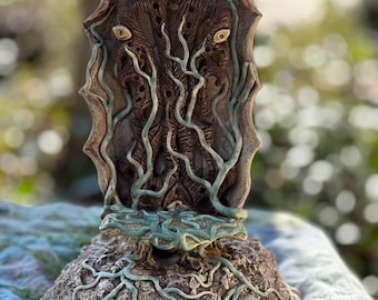 Unique hand sculpted ceramic cottagecore forest chair one of a kind fine art ceramic woodland decor vines