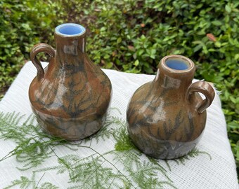 Set of Two Wheelthrown Ceramic Jugs: Earth Tones, Woodland Style, Masculine Gift