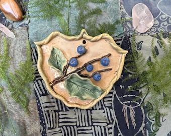 Handmade Blueberry Ceramic Wall Decor, One-of-a-Kind Nature Art (4x4 inches)
