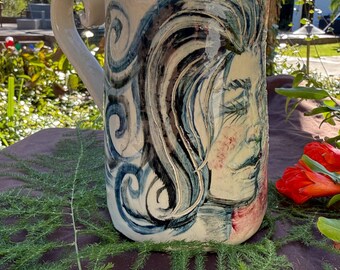 Hand-Painted Ceramic Face Mug, Microwave Dishwasher Safe, Handmade Clay Drinkware