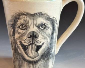 Smiling Dog Cup ceramic pottery mug hand painted unique dog lover cup one of a kind