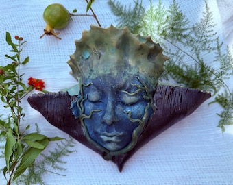 Hand-sculpted Ceramic Face Wall Planter: Whimsical Strange Art Sculpture