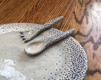 Coral plate Handmade ooak ceramic pottery single person set with  plate, spoon and fork inspired by coral formations in ocean