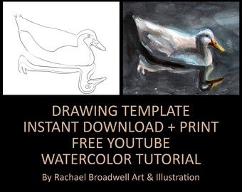 White Duck - Template Transfer for Watercolor YouTube Tutorial Video - Download and Print Instantly