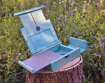 Design Upgrade - LEFT HANDED Compact Handmade Pochade Box for Plein Air Painting - "The Overlander" - Paint Tube Storage - Made in USA