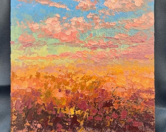 Prairie Meets Sky - Oil Painting - Impressionist Landscape Original Art - Impressionism 8in x 10in - Nebraska Kansas Iowa Art