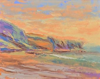 Morning Cliffs at Poureville - Oil Painting - Impressionist Landscape Original Art - Impressionism 8in x 10in - France Art