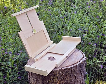 DESIGN UPGRADE - Compact Handmade Pochade Box for Plein Air Painting - Ranger - Torque Hinges - Paint Tube Storage - Made in USA