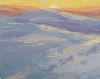 Winter Sunrise - Palette Knife Oil Painting Impressionist Landscape Original Art - Impressionism 8in x 8in - Nebraska Art