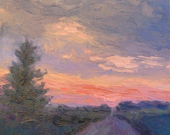 Headed Home - Oil Painting - Impressionist Landscape Original Art - Impressionism 8in x 8in - Nebraska Art
