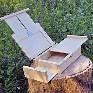 DESIGN UPGRADE - Compact Handmade Pochade Box for Plein Air Painting - Overlander - Torque Hinges - Paint Tube Storage - Made in USA