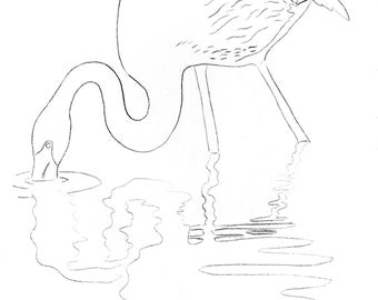 Flamingo - Template Transfer for Watercolor YouTube Tutorial Video - Download and Print Instantly