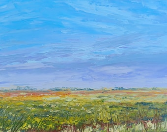 Windswept Prairie - Oil Painting - Palette Knife - Impressionist Landscape Original Art - Impressionism 8in x 10in - Nebraska Art