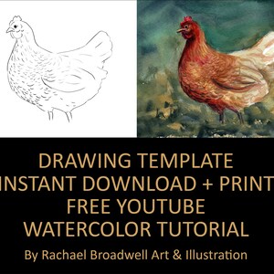 Wandering Hen - Template Transfer for Watercolor YouTube Tutorial Video - Download and Print Instantly