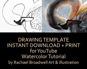 Sunset Swan - Template Transfer for Watercolor YouTube Tutorial Video - Download and Print Instantly