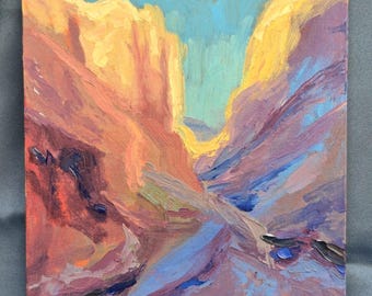 Golden Canyon Glow - Oil Painting - Impressionist Landscape Original Art - Impressionism 8in x 10in - Death Valley Art