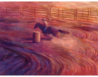 Barrel Racing - Rodeo - Original Watercolor Painting Impressionist Bird - Nature Impressionism - Farm Art - Cowgirl