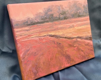 Pink Platte (Platte River at Dusk) - Oil Painting - Impressionist Landscape Original Art - Impressionism 8in x 10in - Nebraska Art