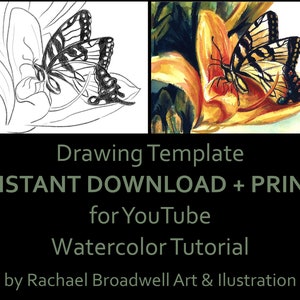 Swallowtail Butterfly - Template Transfer for Watercolor YouTube Tutorial Video - Download and Print Instantly
