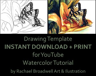 Swallowtail Butterfly - Template Transfer for Watercolor YouTube Tutorial Video - Download and Print Instantly