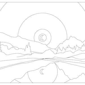 Moonlit Mountain Lake - Template Transfer for Watercolor YouTube Tutorial Video - Download and Print Instantly