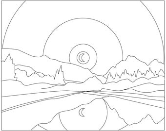 Moonlit Mountain Lake - Template Transfer for Watercolor YouTube Tutorial Video - Download and Print Instantly