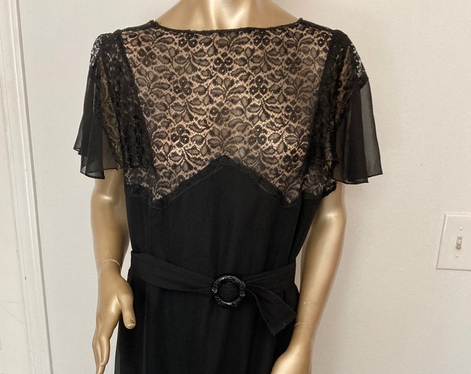 1930's Black EVENING GOWN Maxi Lace and Crepe Fragile Very Vintage