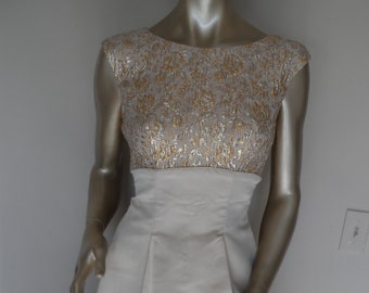 Vintage 1960's JANE ANDRE Party Dress* Size Small . Gold Brocade & Silk . Fifties and Sixties Designer Dress . Elegant . Wedding . Evening .