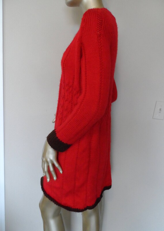 Vintage Hand Knitted Red SweaterDress/Coat* Size … - image 2